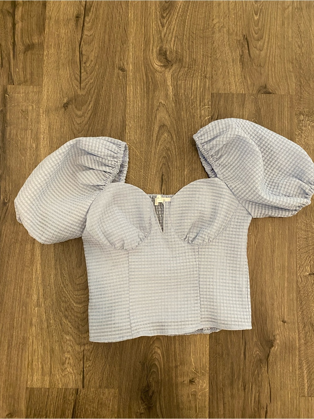 Astr Puff-Sleeve Sweetheart Crop Top - Light Blue